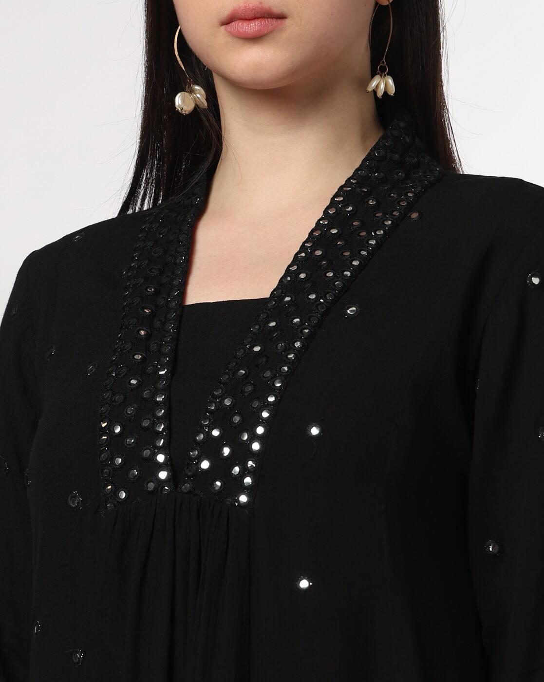 AVAASA MIX N' MATCH | Women Mirror Embroidered A-Line Kurta|3