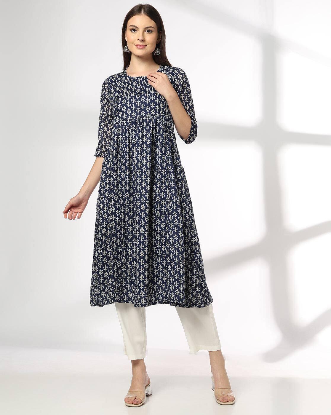 AVAASA MIX N' MATCH | Women Printed Flared Cotton Kurta|0