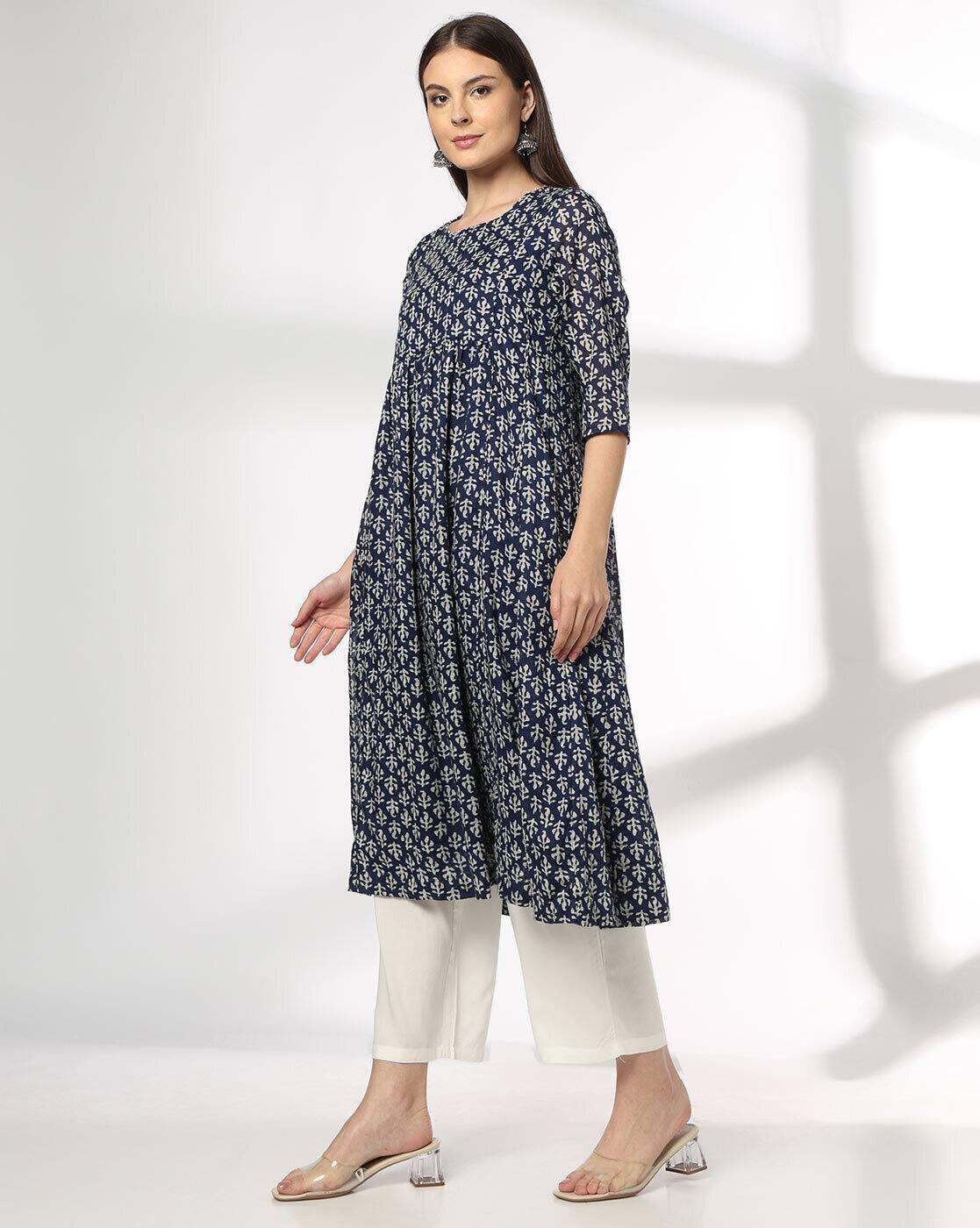 AVAASA MIX N' MATCH | Women Printed Flared Cotton Kurta|1