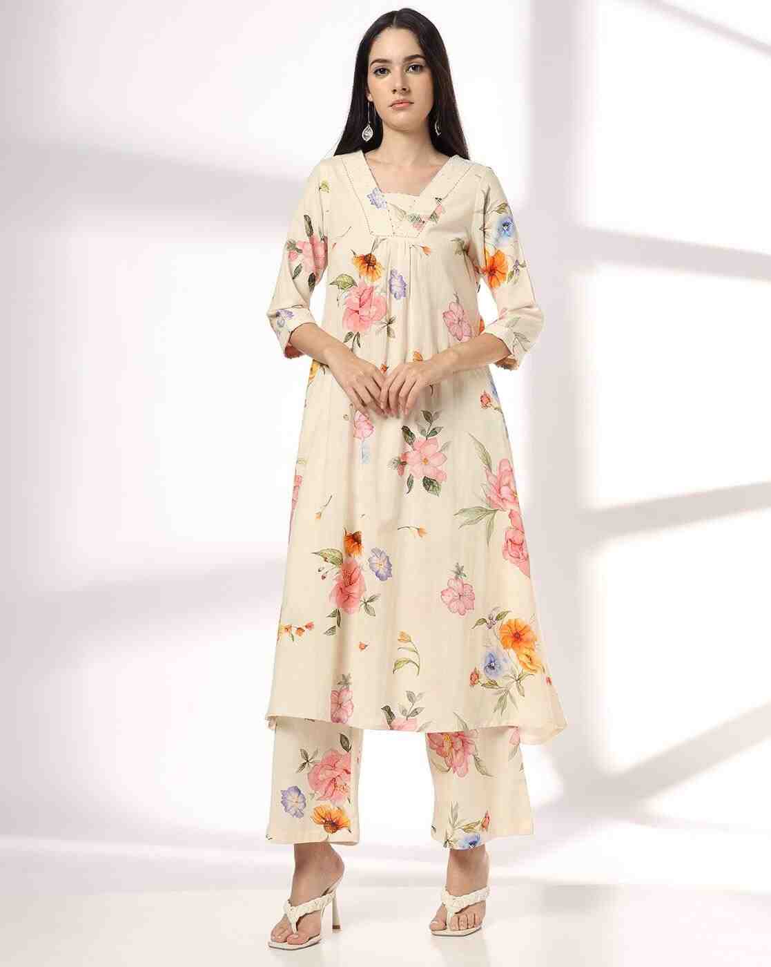 AVAASA MIX N' MATCH | Women Floral Print A-Line Kurta & Pants|0