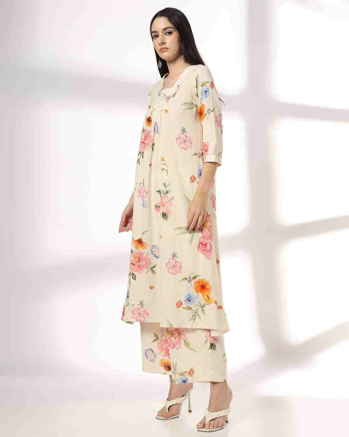 AVAASA MIX N' MATCH | Women Floral Print A-Line Kurta & Pants|1