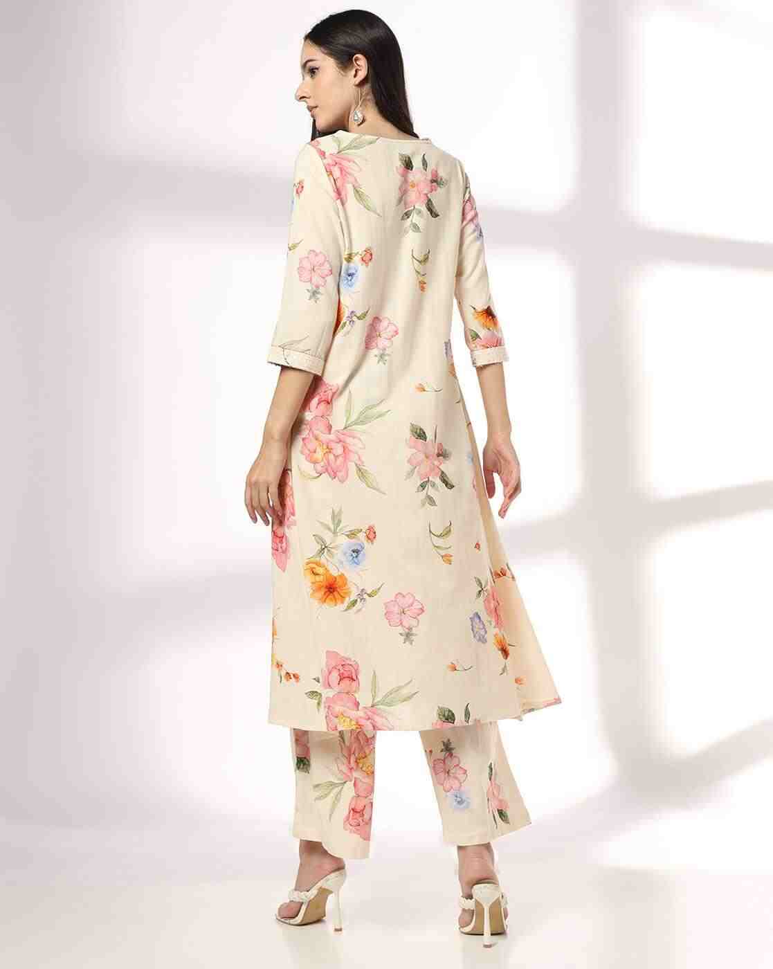 AVAASA MIX N' MATCH | Women Floral Print A-Line Kurta & Pants|2