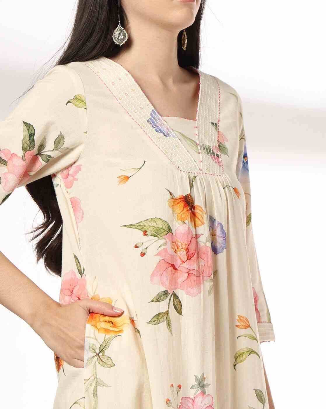 AVAASA MIX N' MATCH | Women Floral Print A-Line Kurta & Pants|3