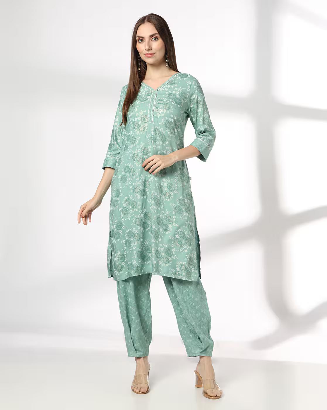 AVAASA MIX N' MATCH | Women Floral Print Straight Kurta & Salwar Pants Set|0