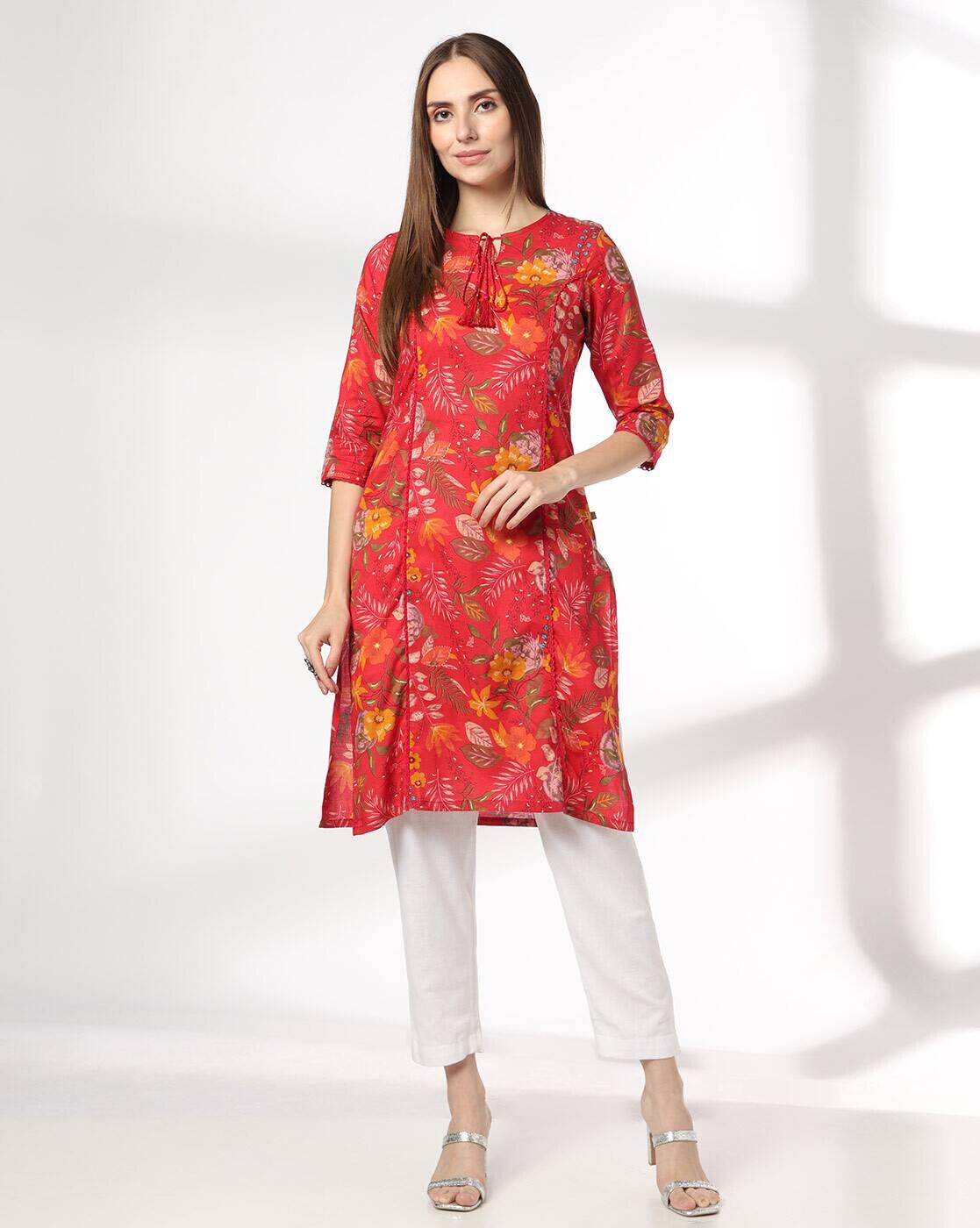 AVAASA MIX N' MATCH | Women Floral Print Straight Kurta|0