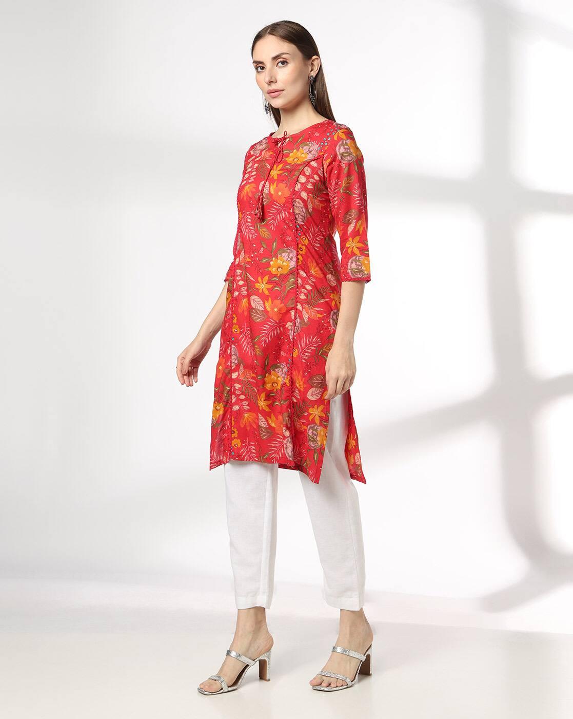AVAASA MIX N' MATCH | Women Floral Print Straight Kurta|1