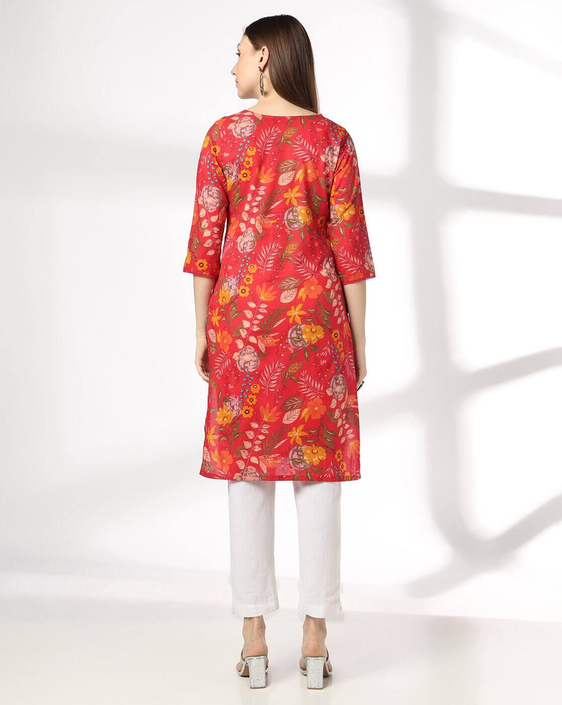 AVAASA MIX N' MATCH | Women Floral Print Straight Kurta|2