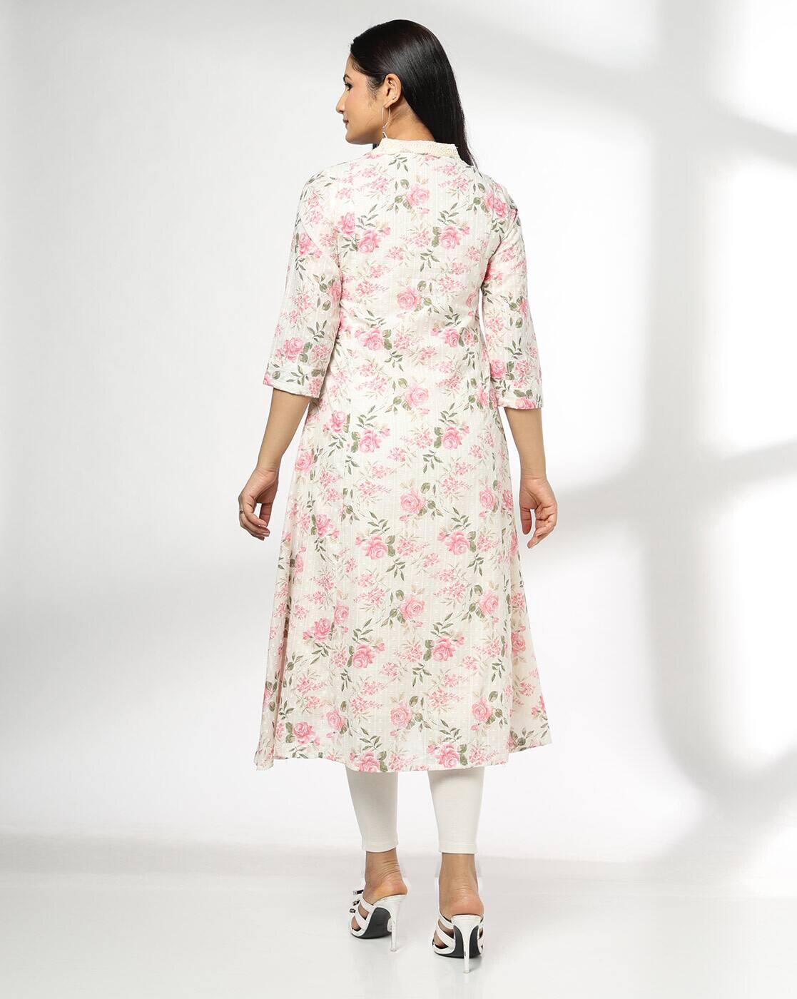 AVAASA MIX N' MATCH | Women Floral Print V-Neck Flared Kurta|2