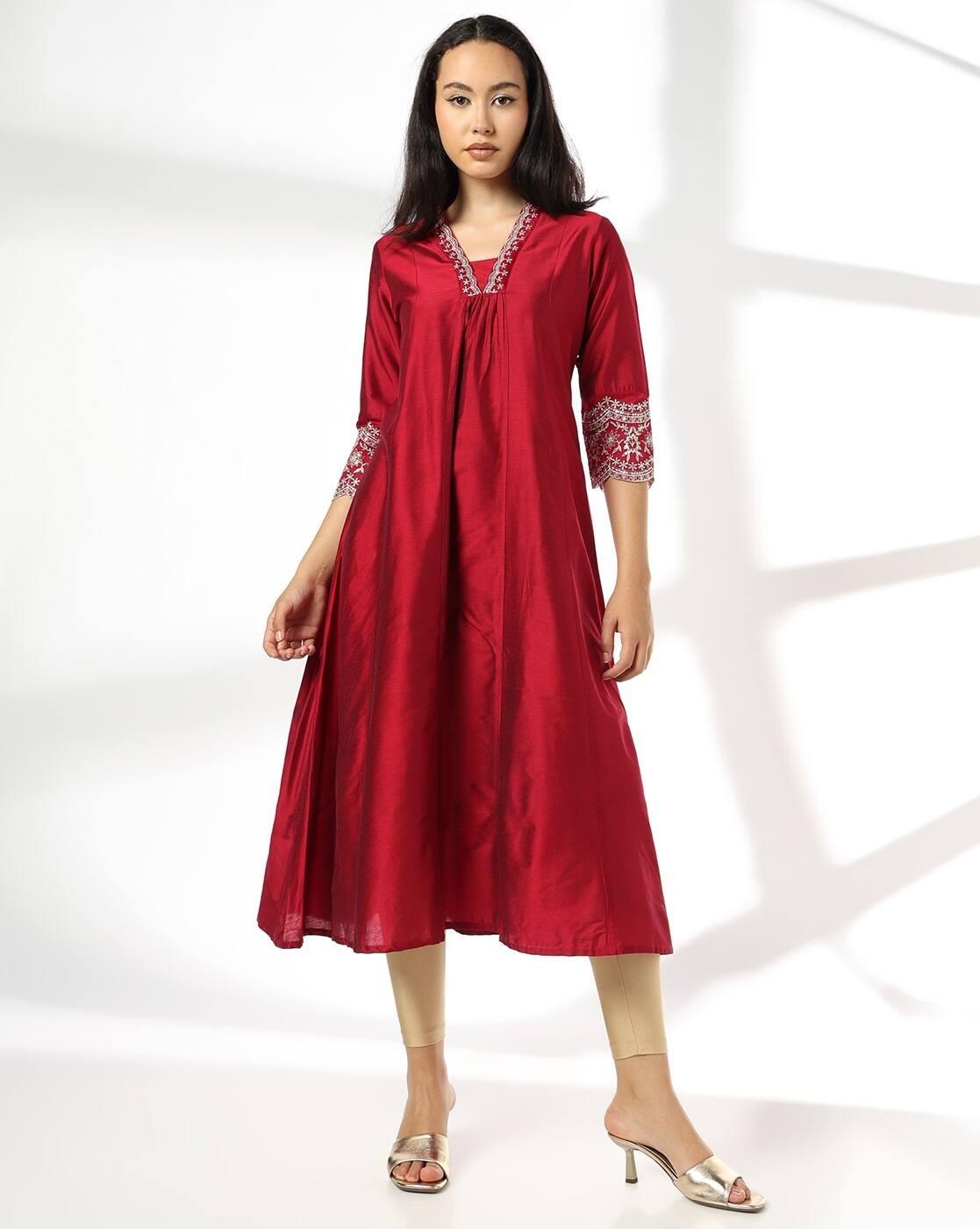 AVAASA MIX N' MATCH | Women Embroidered Flared Kurta|0