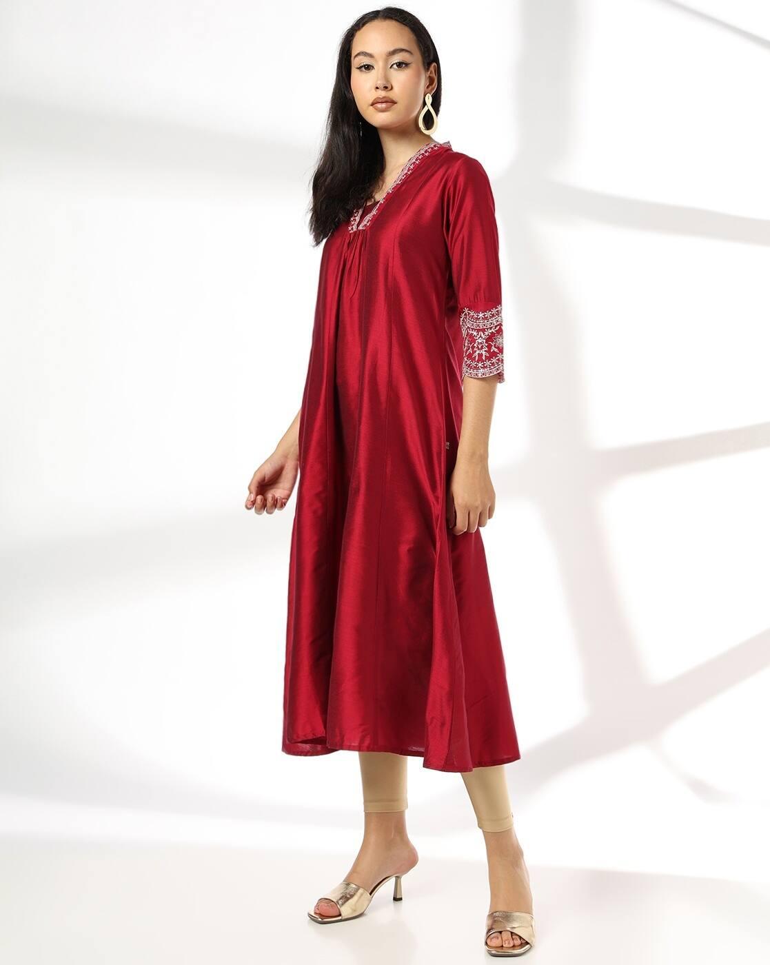 AVAASA MIX N' MATCH | Women Embroidered Flared Kurta|1