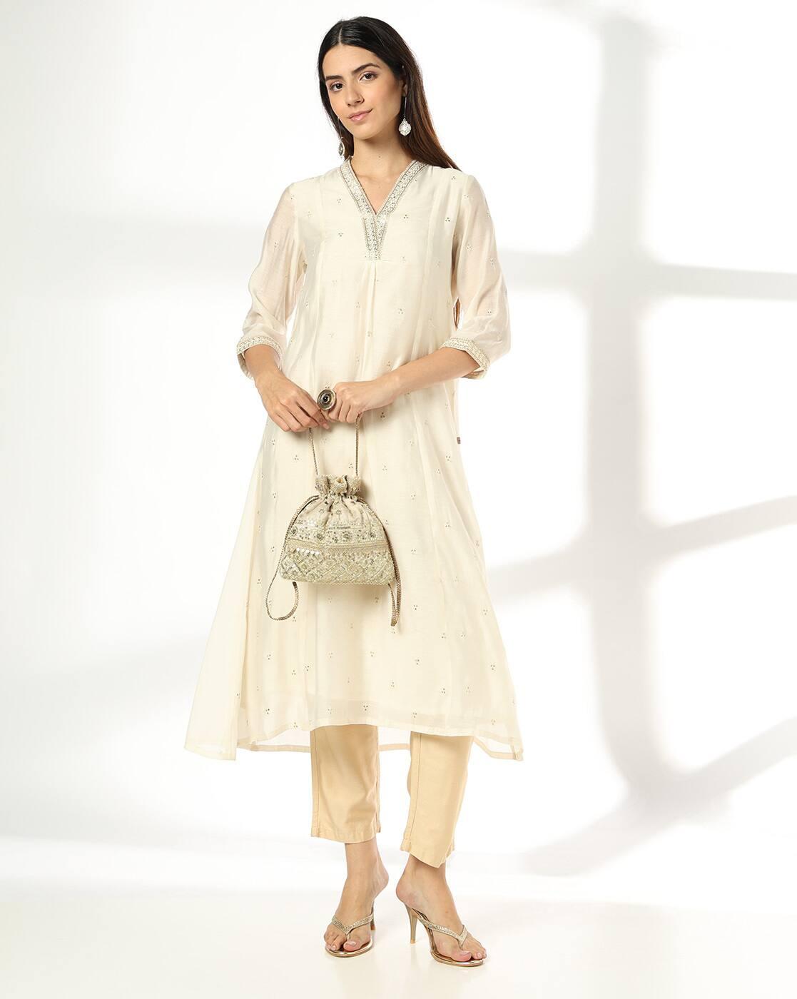 AVAASA MIX N' MATCH | Women Embroidered Flared Kurta|0