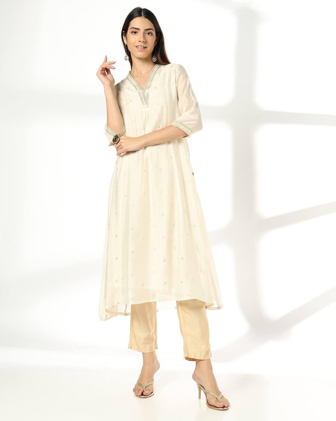 AVAASA MIX N' MATCH | Women Embroidered Flared Kurta|3