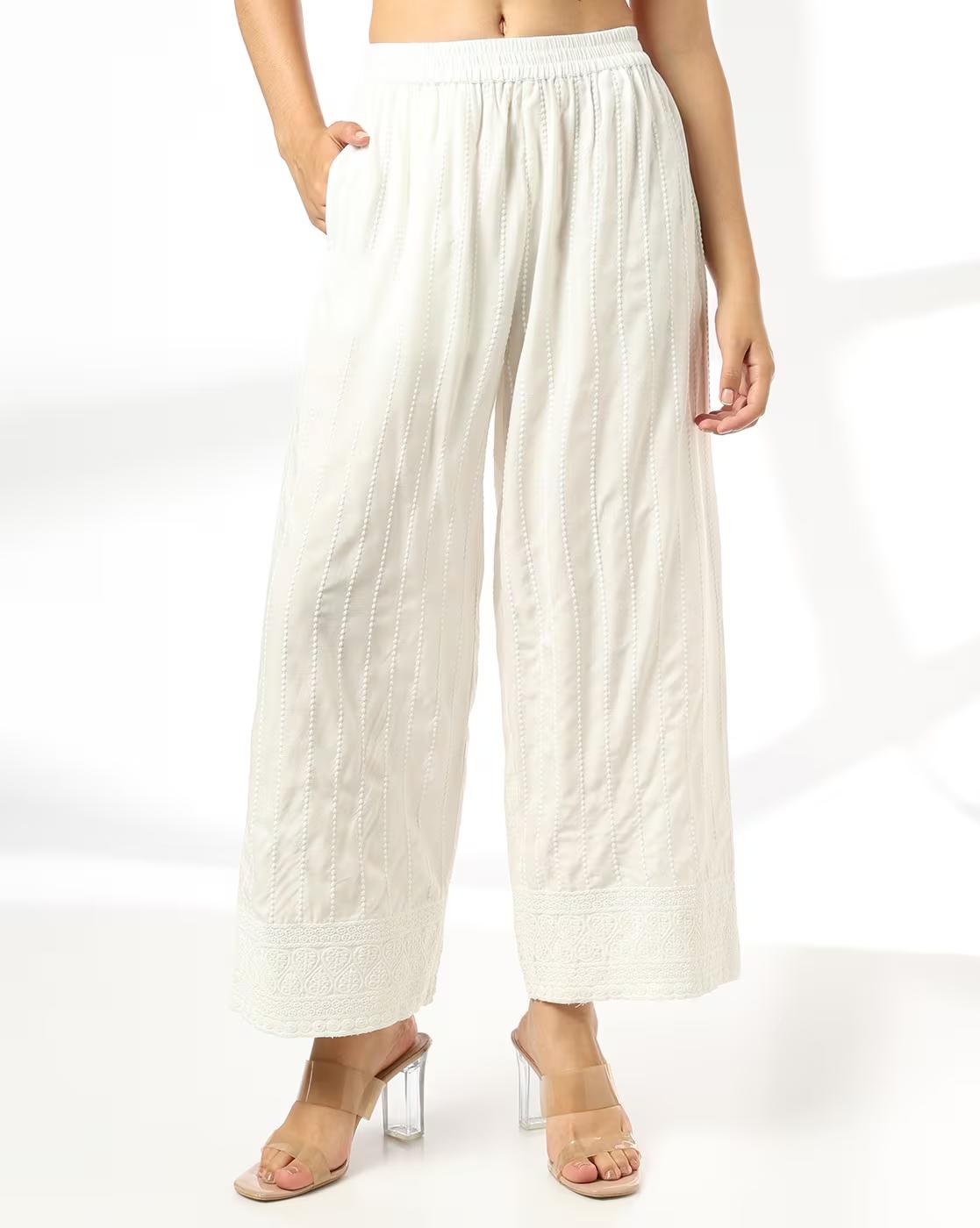 AVAASA MIX N' MATCH | Women Schiffli Embroidered Palazzos|0