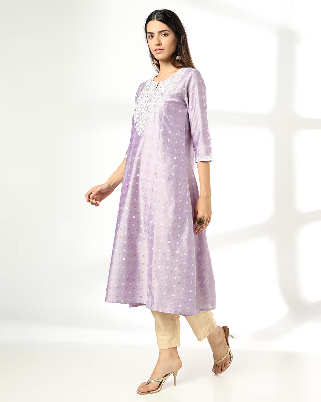 AVAASA MIX N' MATCH | Women Embroidered Flared Kurta|0