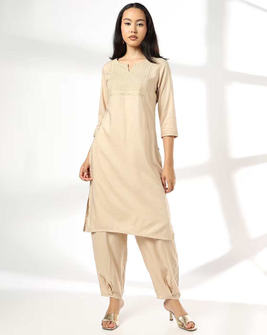 AVAASA MIX N' MATCH | Women Embroidered Straight Kurta & Salwar Pants Set|0