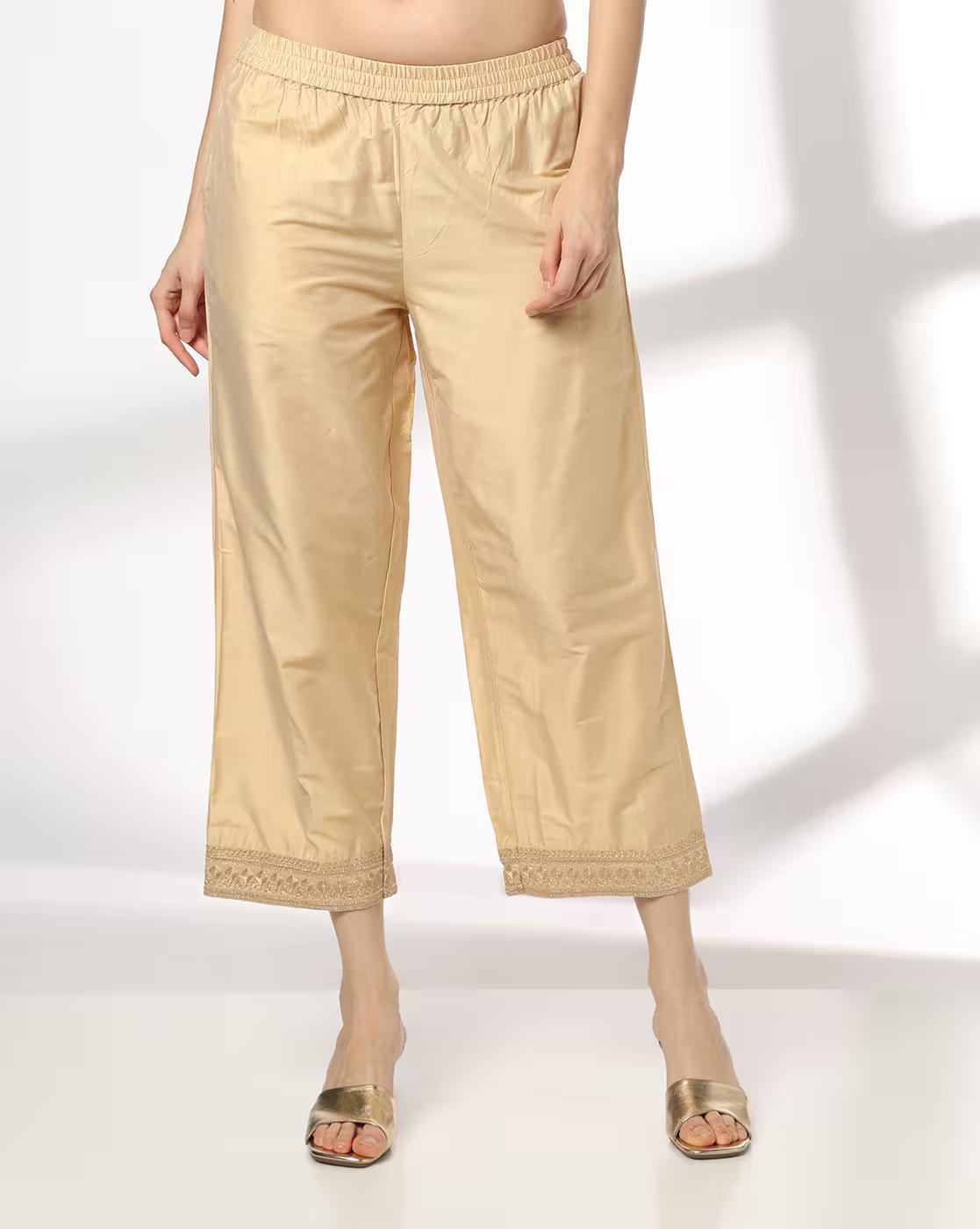 AVAASA MIX N' MATCH | Women Palazzos with Embroidered Yoke|0
