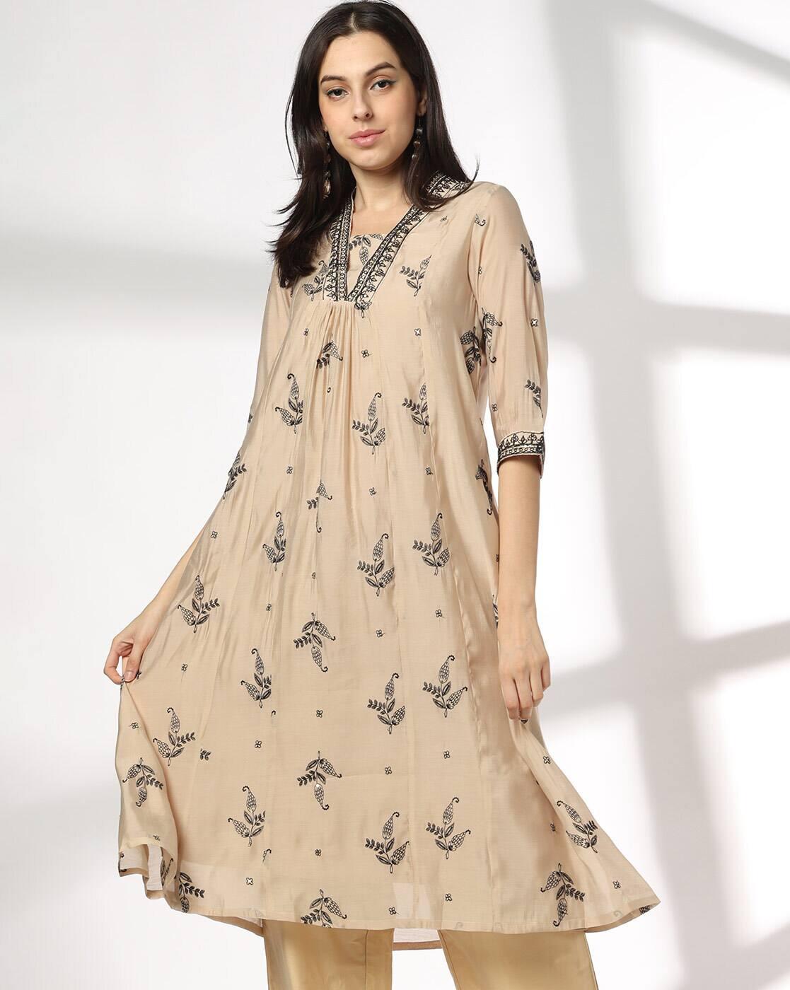 AVAASA MIX N' MATCH | Women Embroidered Flared Kurta|0