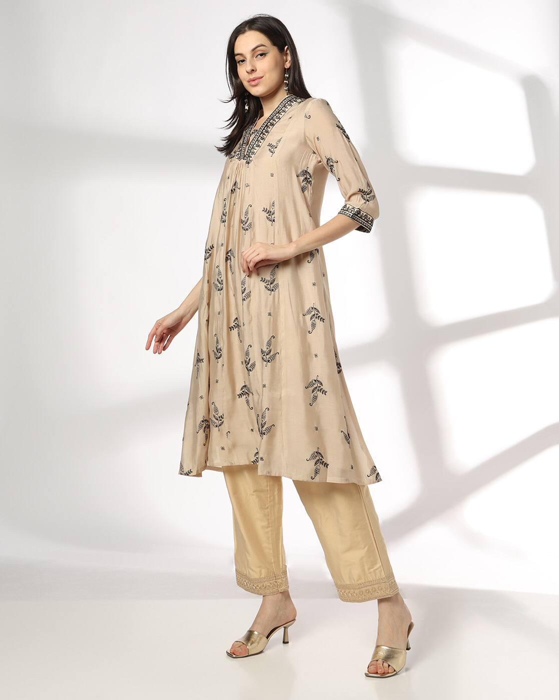 AVAASA MIX N' MATCH | Women Embroidered Flared Kurta|1