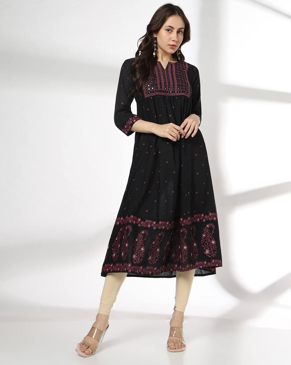 AVAASA MIX N' MATCH | Women Embroidered Flared Kurta|0