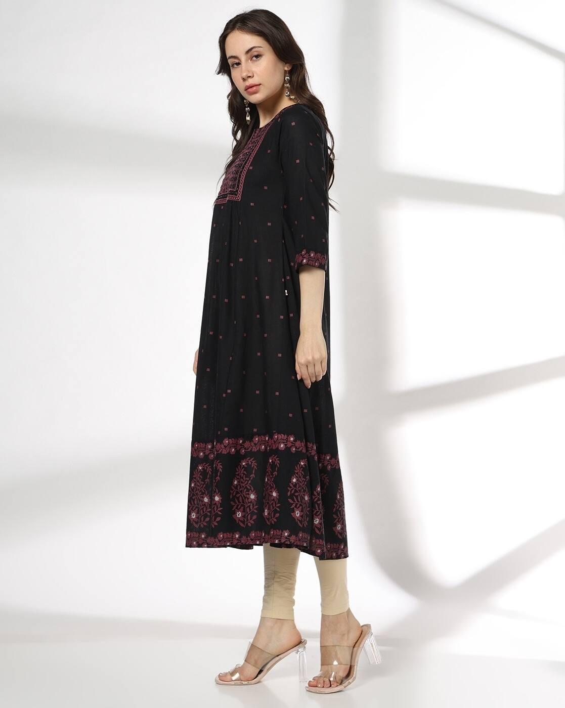 AVAASA MIX N' MATCH | Women Embroidered Flared Kurta|1