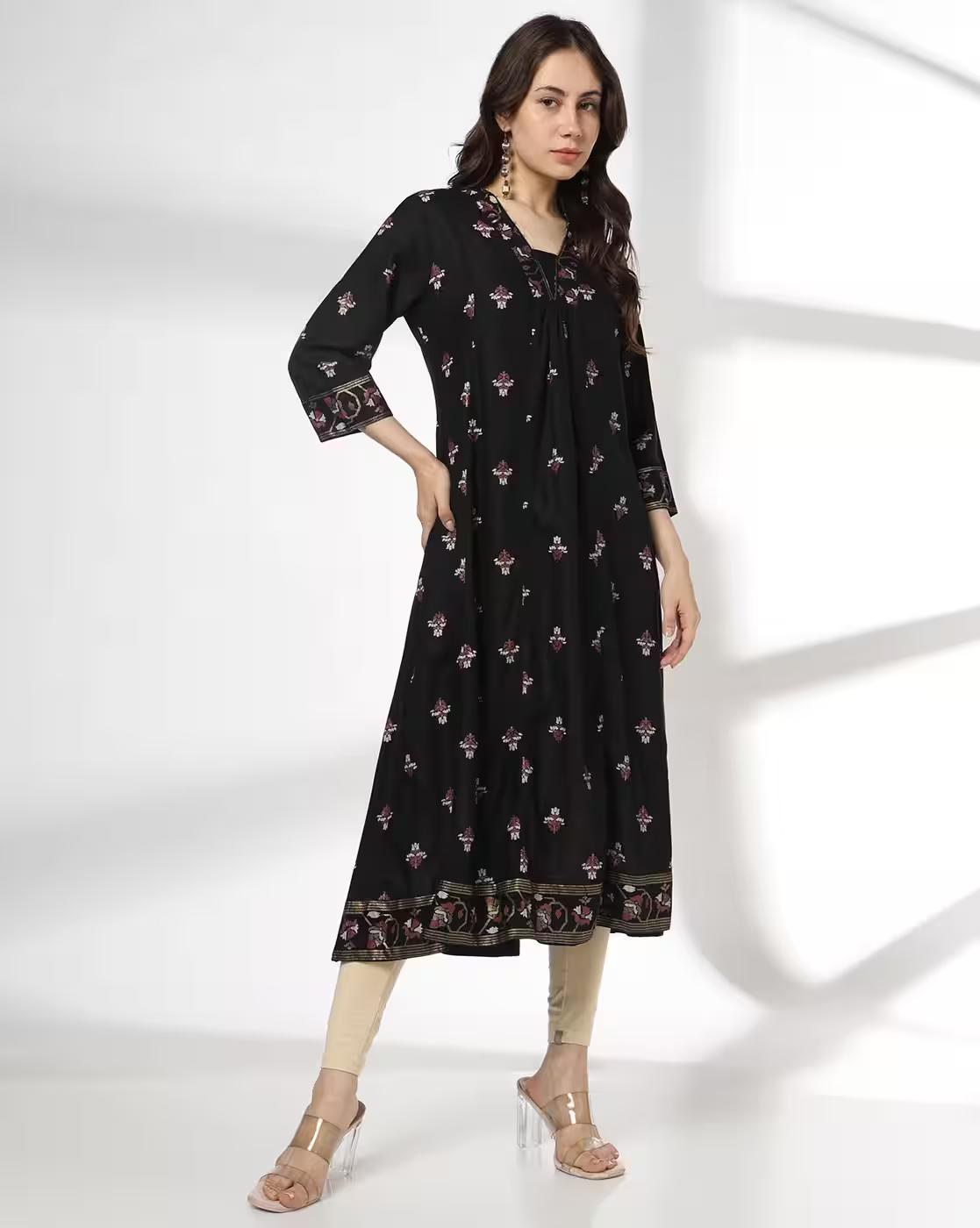 AVAASA MIX N' MATCH | Women Embroidered Flared Kurta|0
