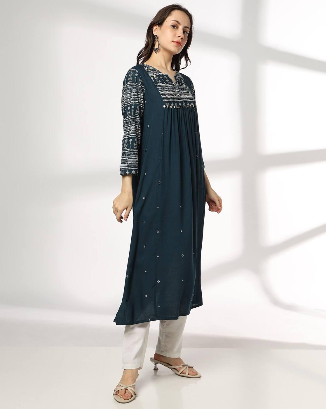 AVAASA MIX N' MATCH | Women Embroidered Flared Kurta|1