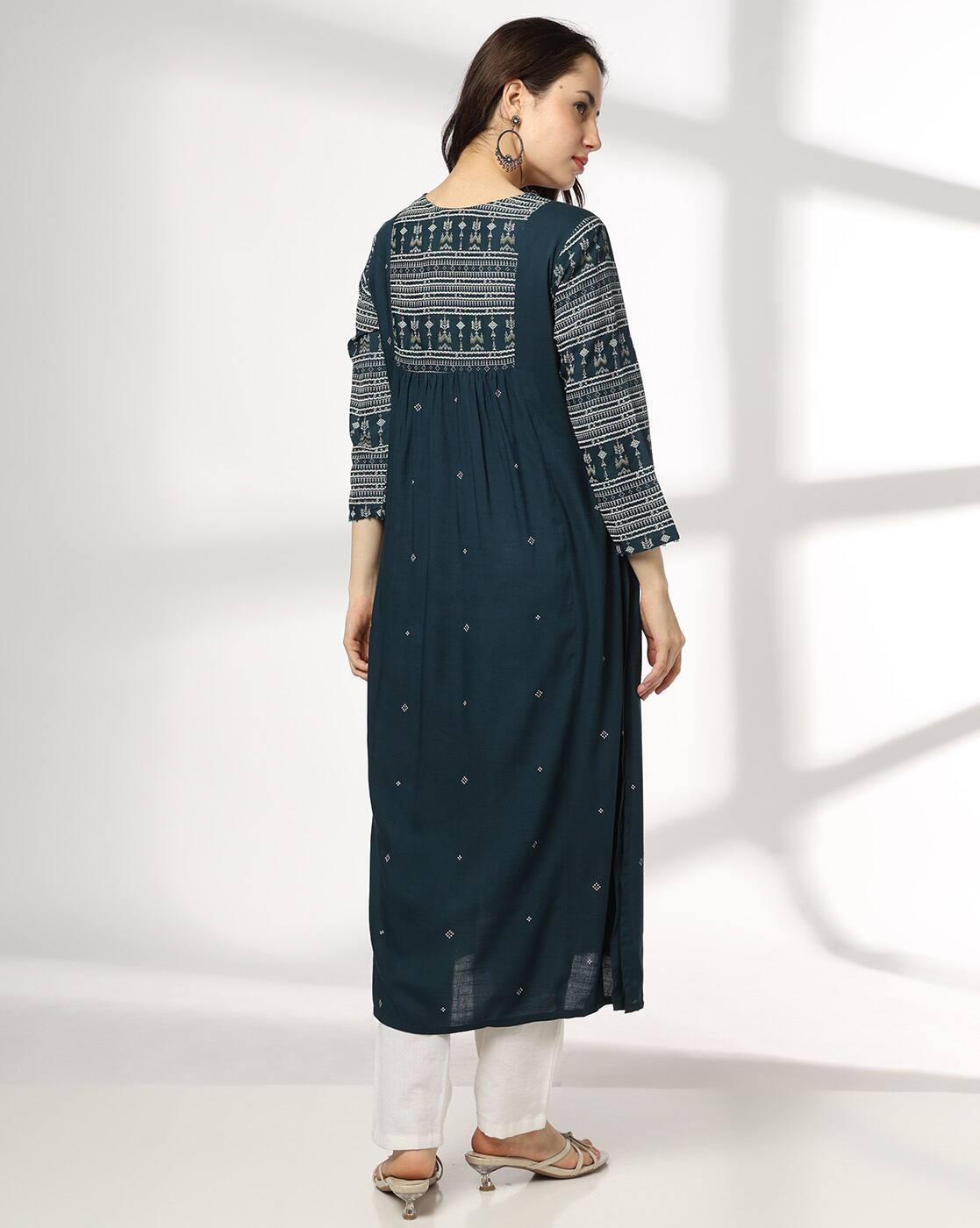 AVAASA MIX N' MATCH | Women Embroidered Flared Kurta|2