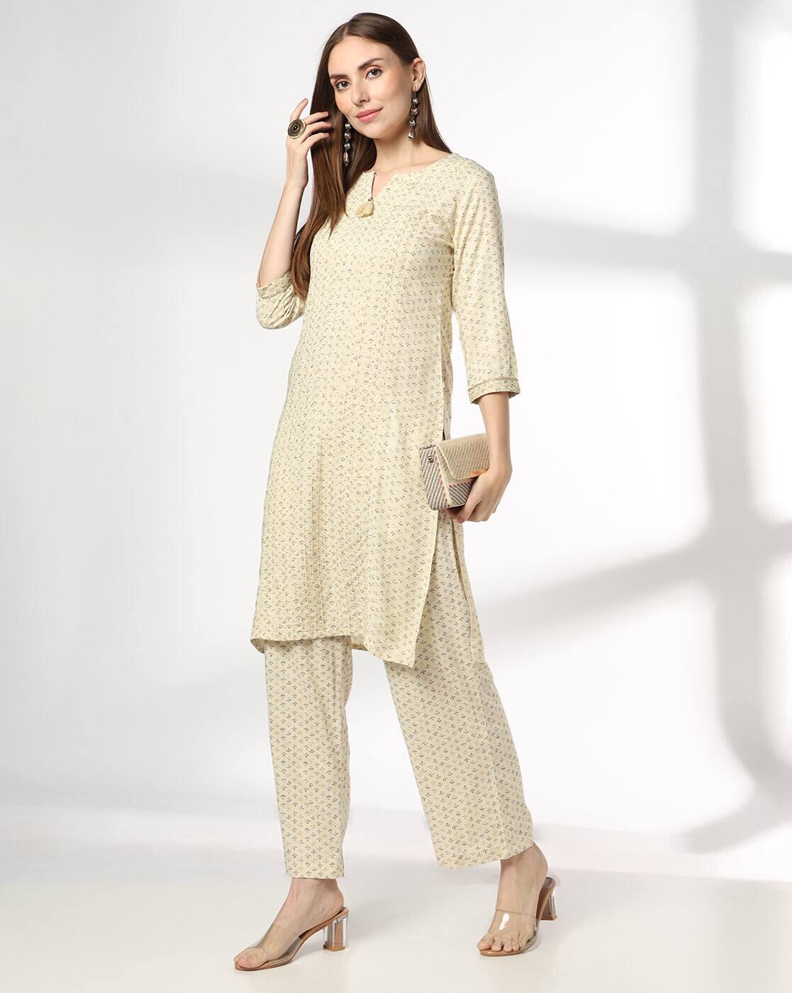 AVAASA MIX N' MATCH | Women Leaf Print Straight Kurta & Palazzos Set|0