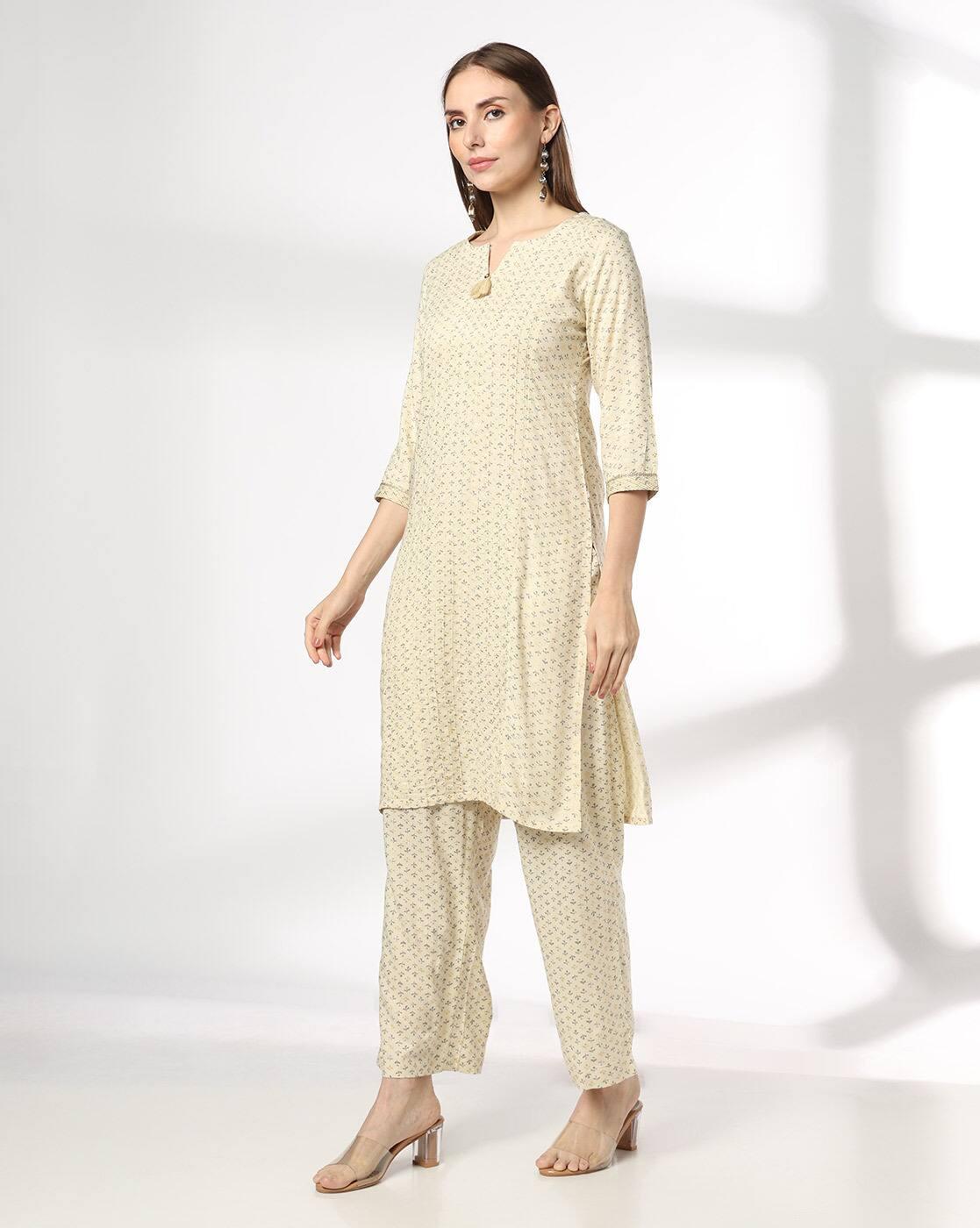 AVAASA MIX N' MATCH | Women Leaf Print Straight Kurta & Palazzos Set|1
