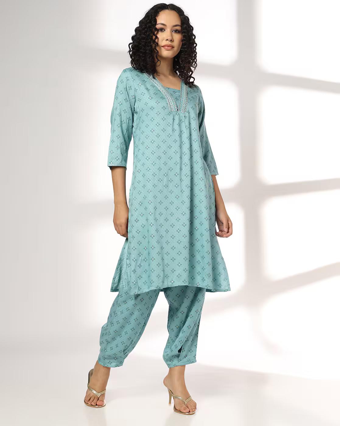 AVAASA MIX N' MATCH | Women Floral Print Straight Kurta & Salwar Pants Set|0