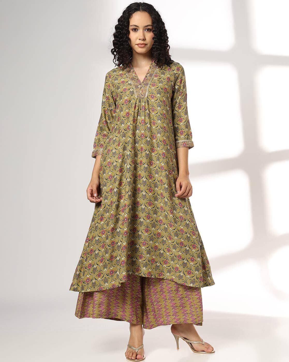 AVAASA MIX N' MATCH | Women Floral Print A-Line Kurta & Palazzos Set|0