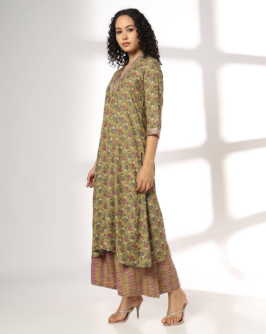 AVAASA MIX N' MATCH | Women Floral Print A-Line Kurta & Palazzos Set|1