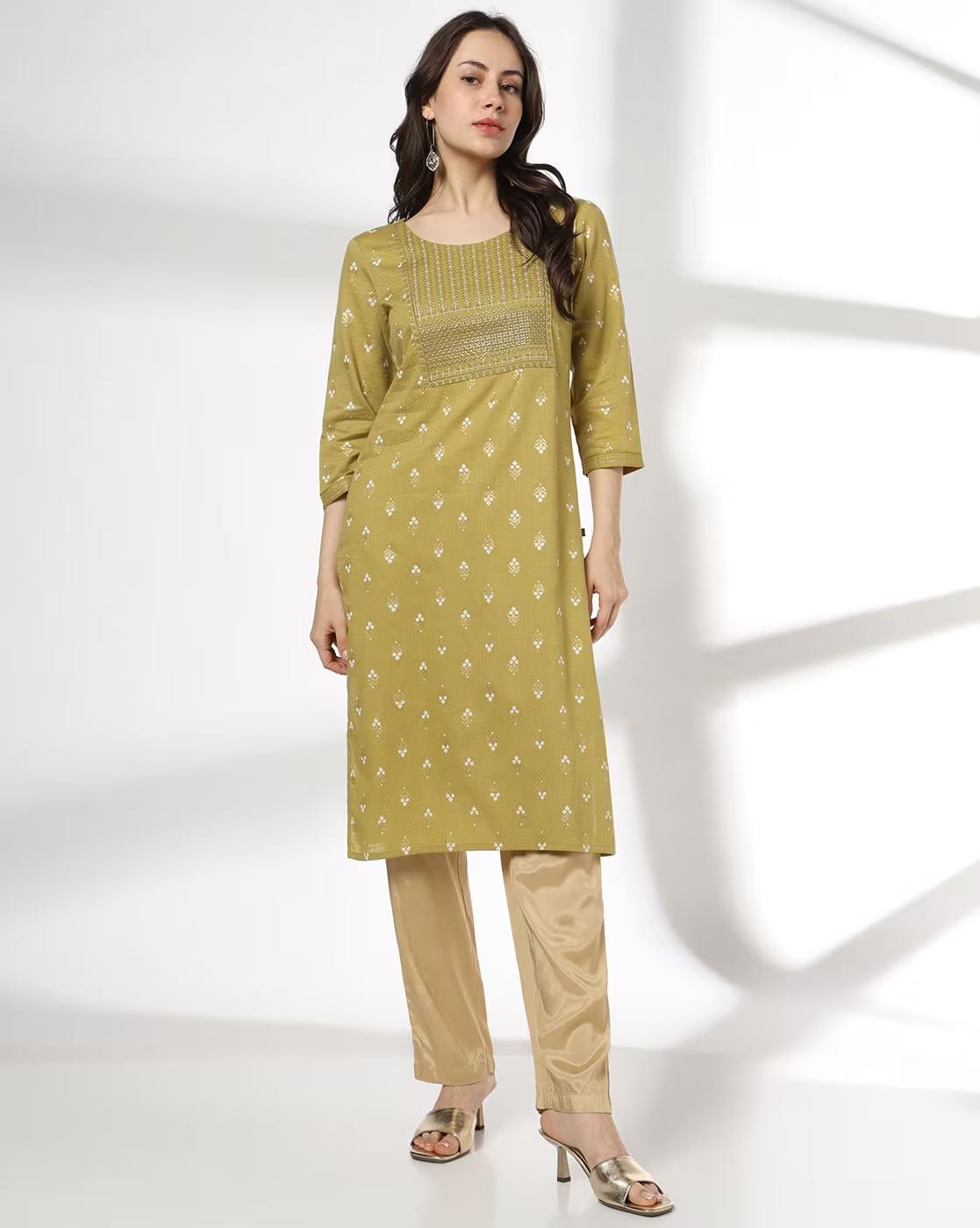 AVAASA MIX N' MATCH | Women Embroidered Straight Fit Kurta|0