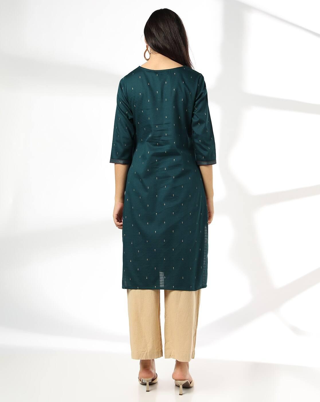 AVAASA MIX N' MATCH | Women Embroidered Yoke Straight Kurta|2
