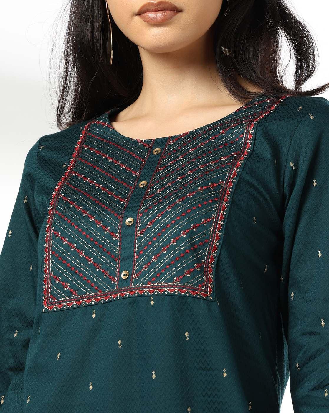 AVAASA MIX N' MATCH | Women Embroidered Yoke Straight Kurta|3