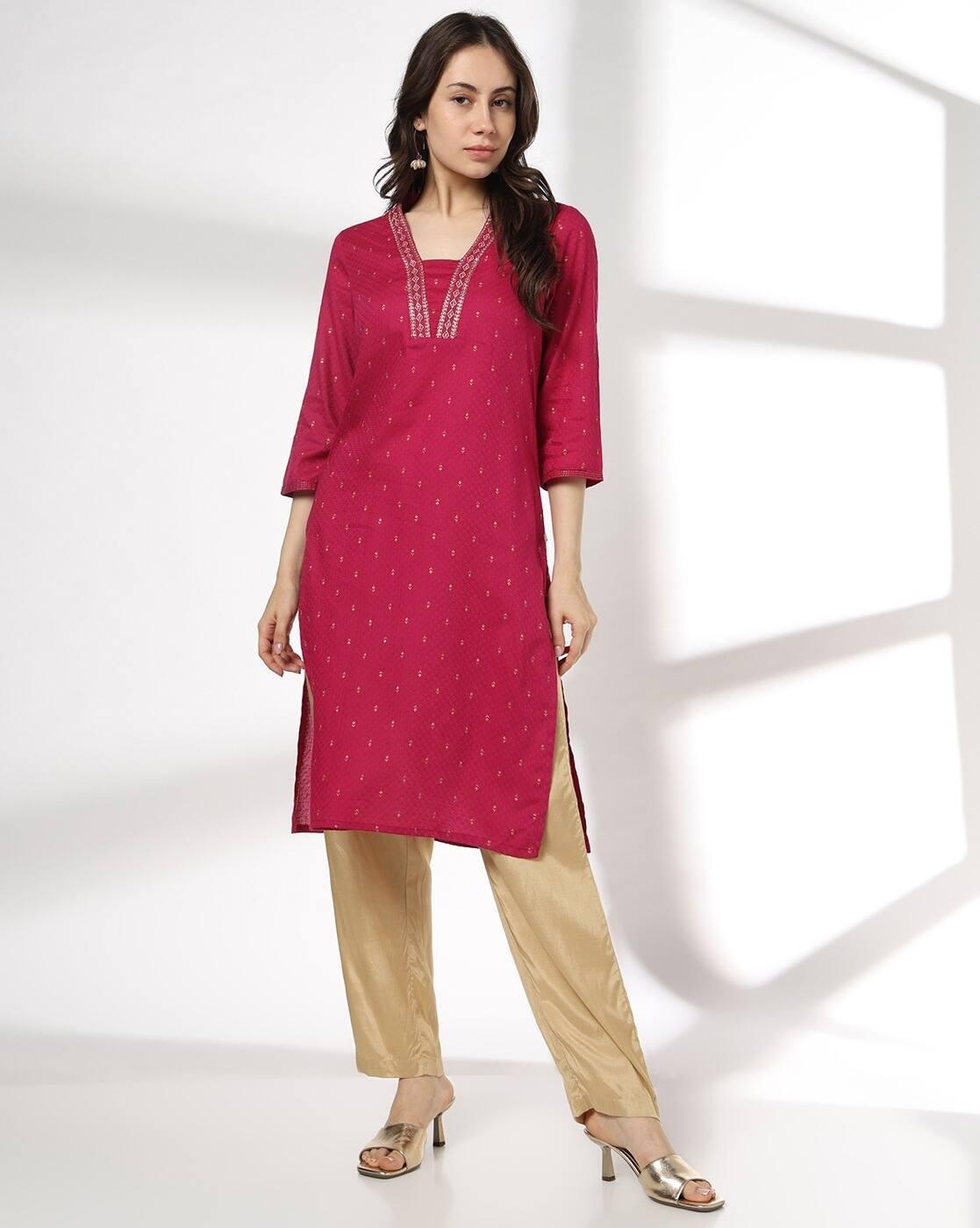 AVAASA MIX N' MATCH | Women Embroidered Straight Fit Kurta|0
