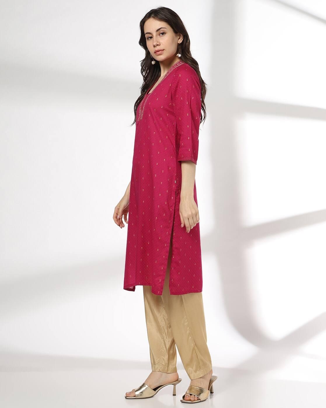 AVAASA MIX N' MATCH | Women Embroidered Straight Fit Kurta|1