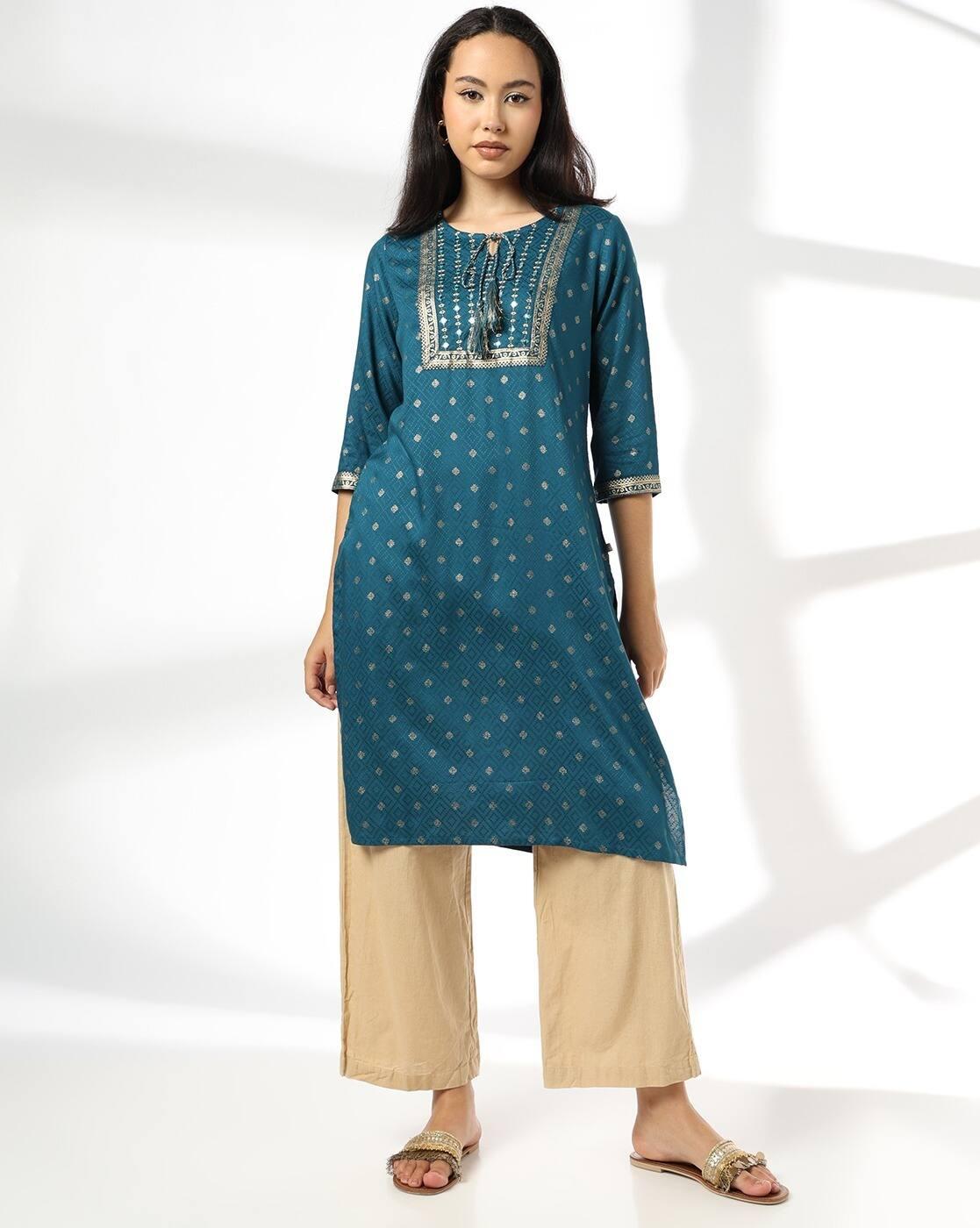 AVAASA MIX N' MATCH | Women Embroidered Yoke Straight Kurta|0