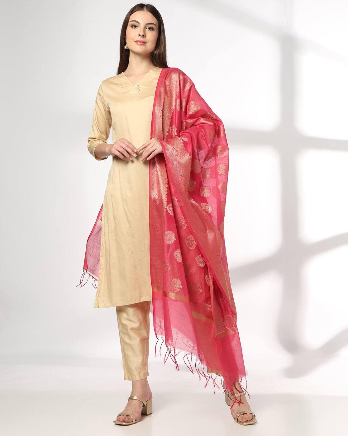 AVAASA MIX N' MATCH | Women Floral Woven Dupatta with Tassels|0