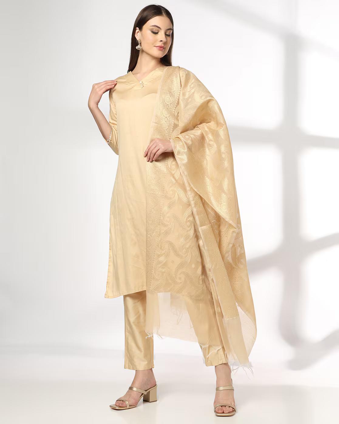 AVAASA MIX N' MATCH | Women Floral Woven Dupatta with Tassels|0
