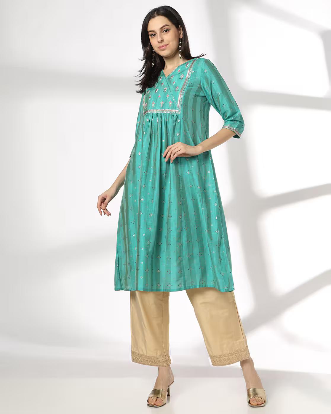 AVAASA MIX N' MATCH | Women Embroidered Flared Kurta|0