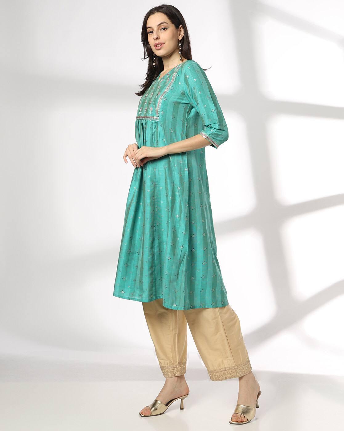 AVAASA MIX N' MATCH | Women Embroidered Flared Kurta|1