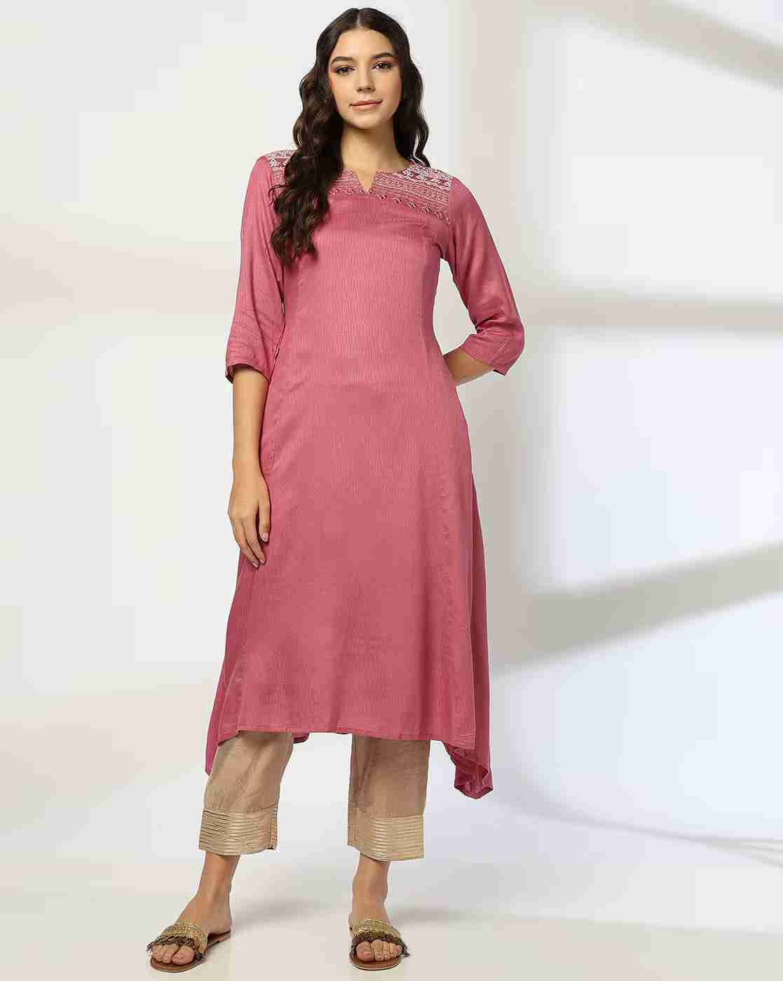 AVAASA MIX N' MATCH | Women Embroidered Yoke A-Line Kurta|0