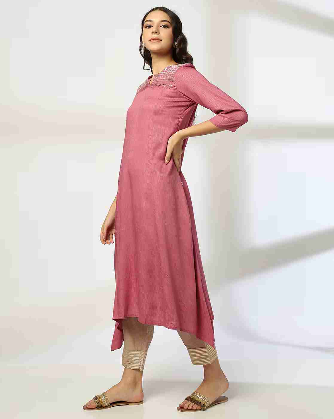 AVAASA MIX N' MATCH | Women Embroidered Yoke A-Line Kurta|1