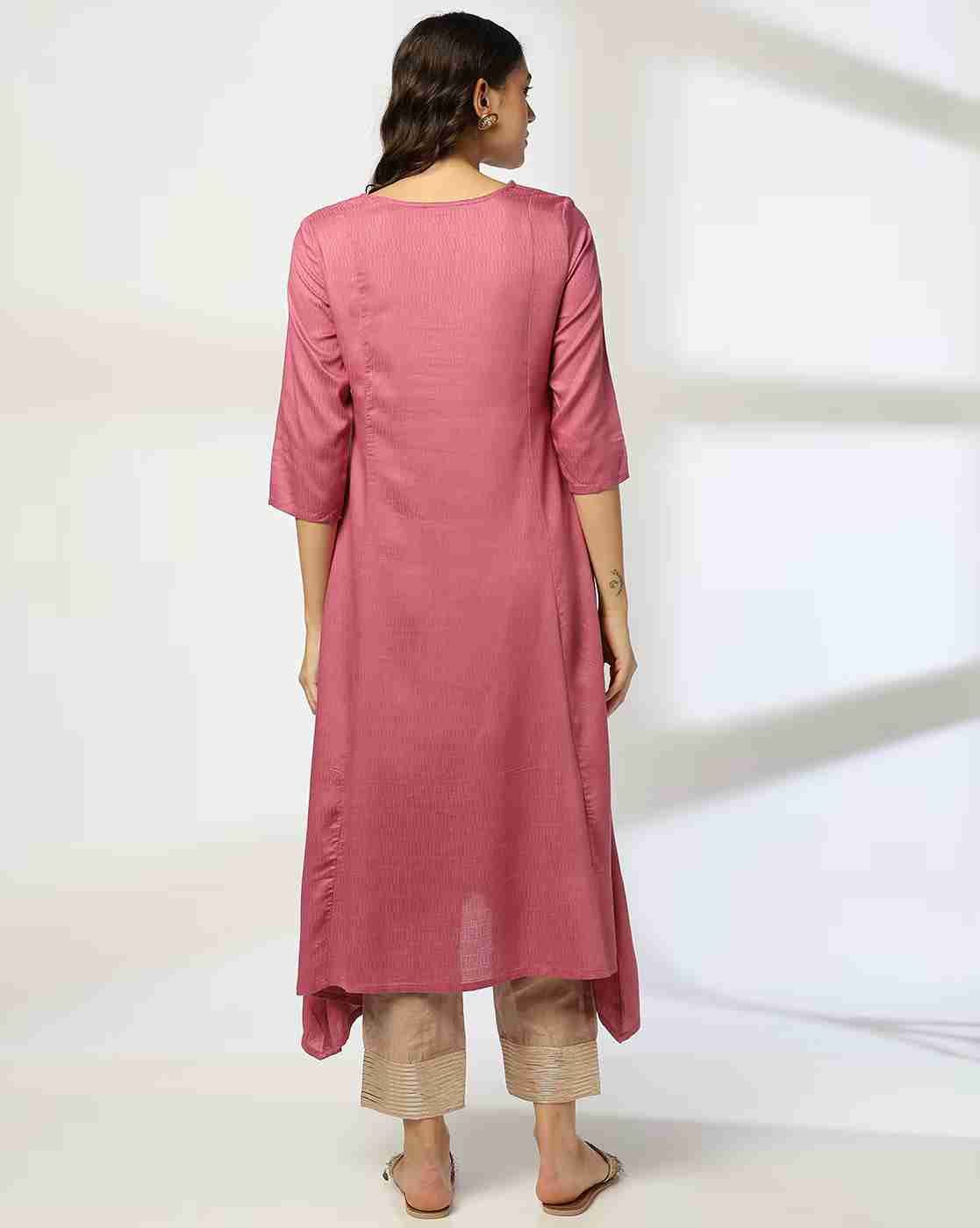 AVAASA MIX N' MATCH | Women Embroidered Yoke A-Line Kurta|2