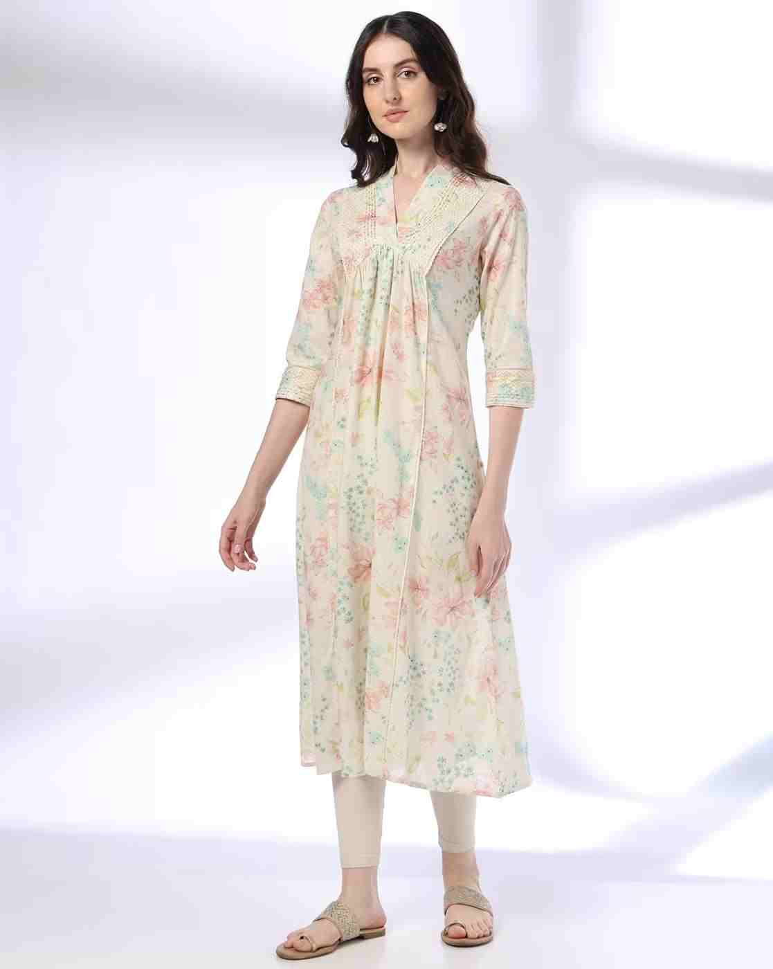AVAASA MIX N' MATCH | Women Floral Print A-Line Kurta|0