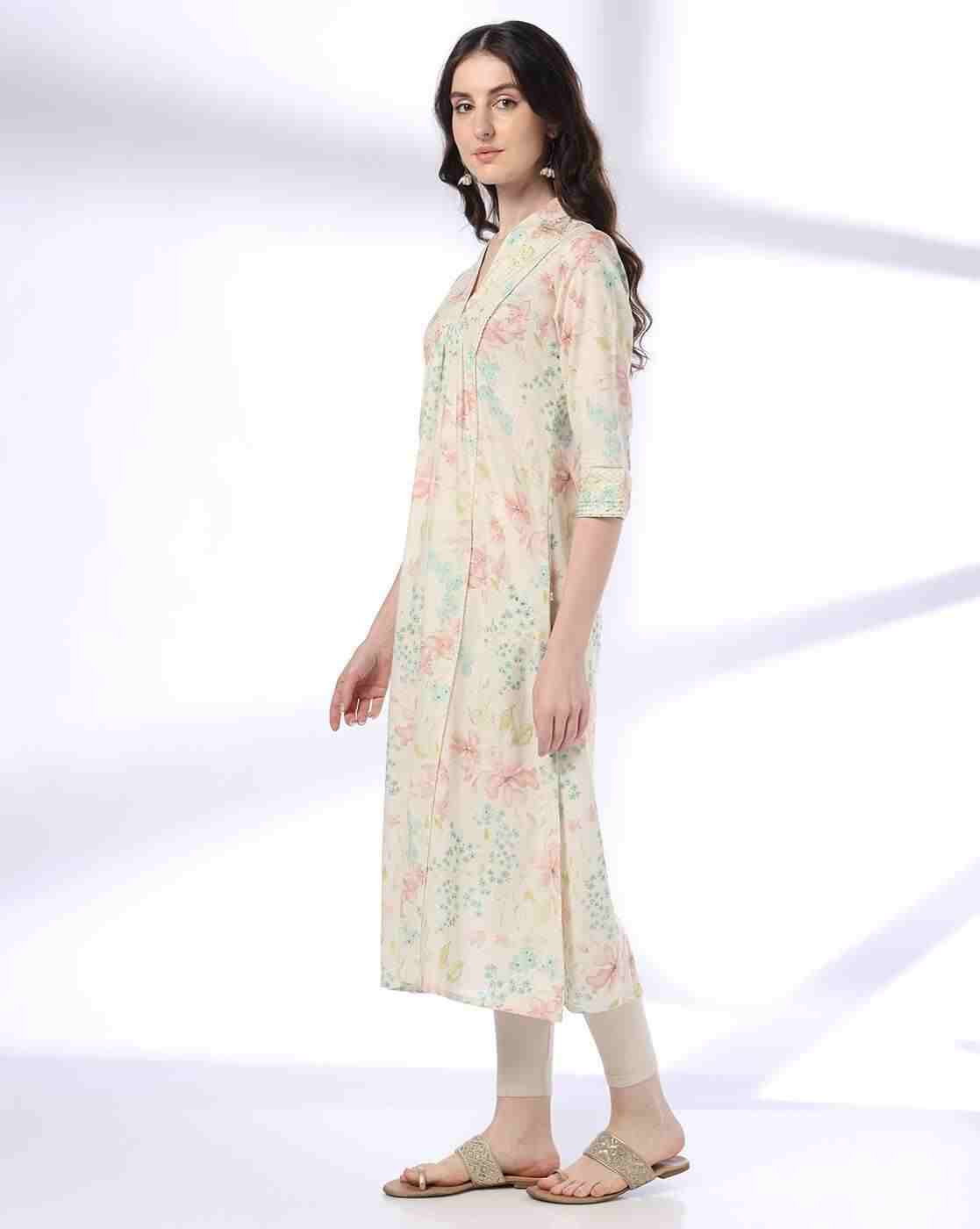 AVAASA MIX N' MATCH | Women Floral Print A-Line Kurta|1