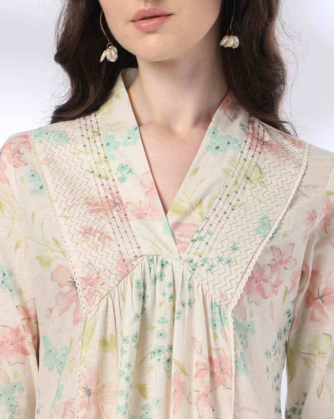 AVAASA MIX N' MATCH | Women Floral Print A-Line Kurta|3