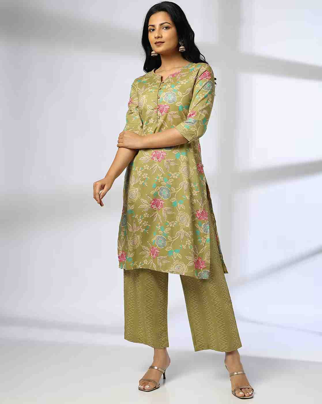 AVAASA MIX N' MATCH | Women Floral Print Straight Kurta & Pants Set|0