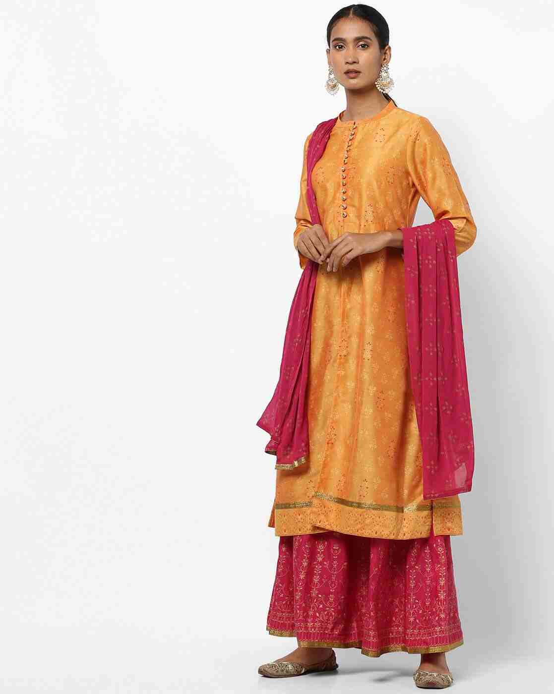 AVAASA SET | Women Floral Print A-Line Kurta with Skirt & Dupatta Set|0
